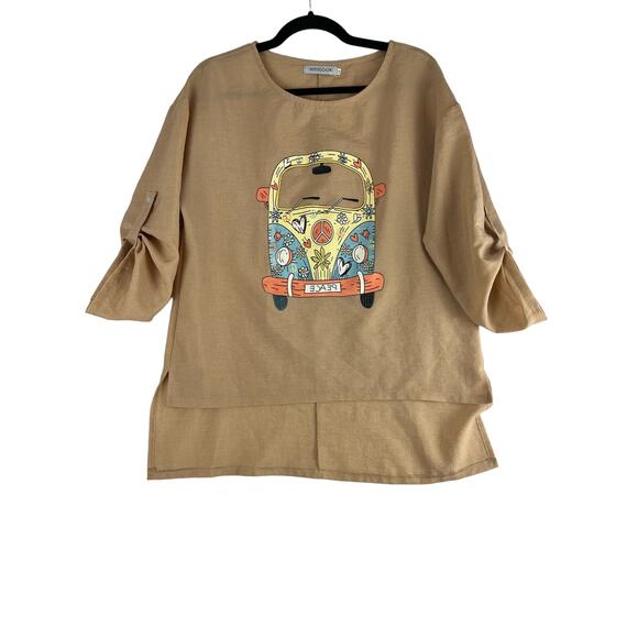 Misslook Roll Tab 3/4 Length Sleeve Blouse VW Bus Peace SZ M - Picture 1 of 9